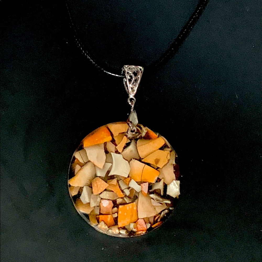 Dark Crushed Blue Crab Shell Pendant and Necklace